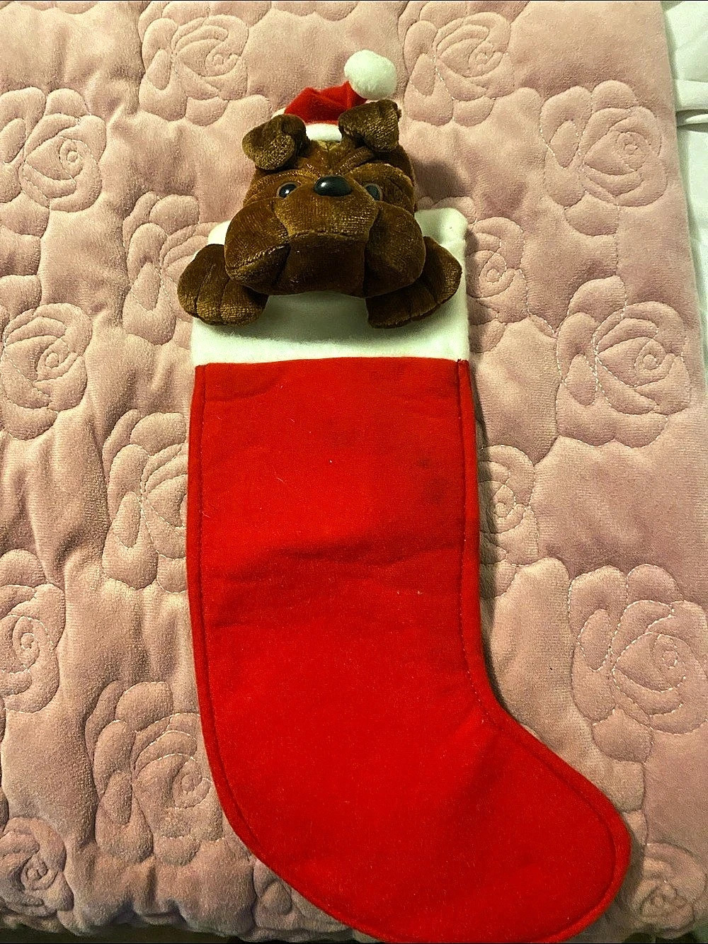 Strottman International Vintage 1988 Bulldog Plush Christmas Stocking